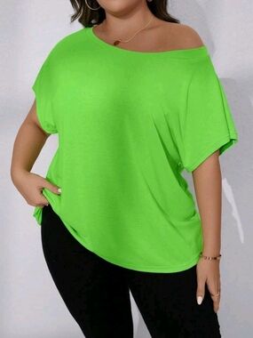 SHEIN Neon Green Off-Shoulder Short Sleeve Top